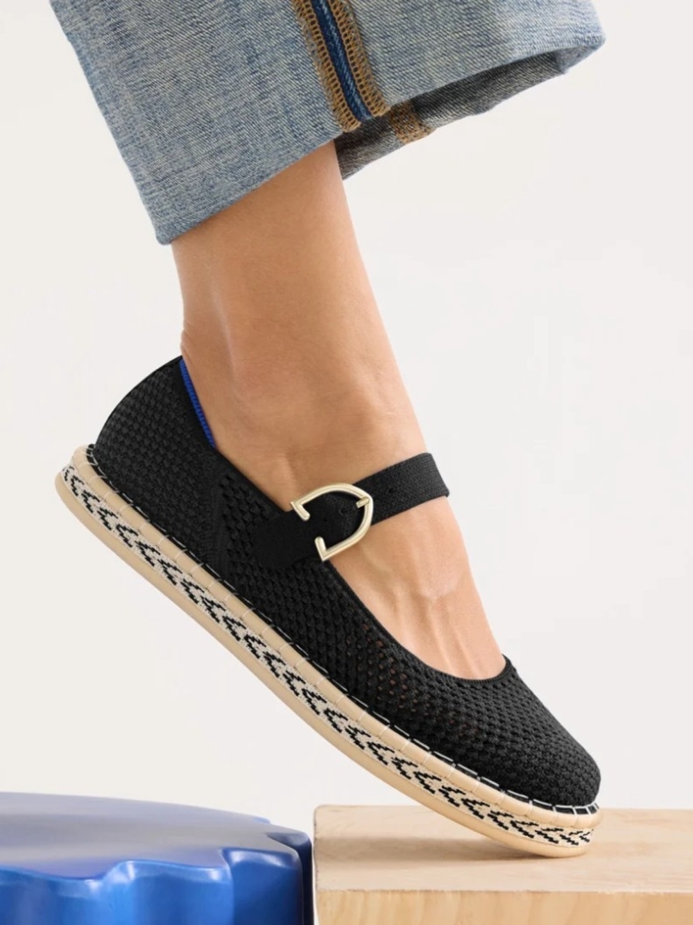Rothy's Black Mary Jane Flats with Gold Buckle - Picture 2 of 6